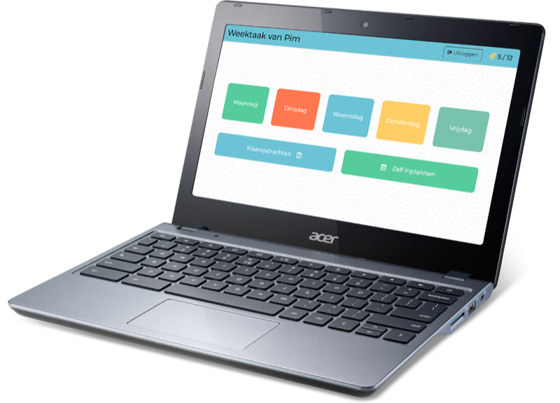 Kind werkt op een Chromebook aan de digitale weektaak