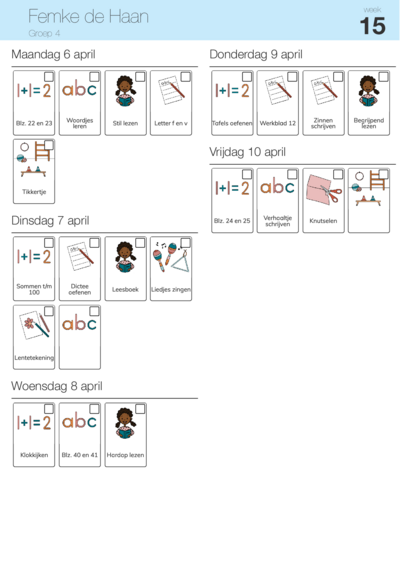 Weektaak met plaatjes (variant 1)