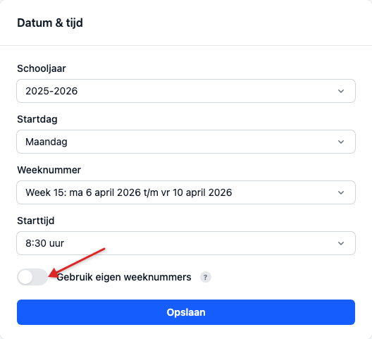 Datum & tijd instellingen met eigen weeknummers