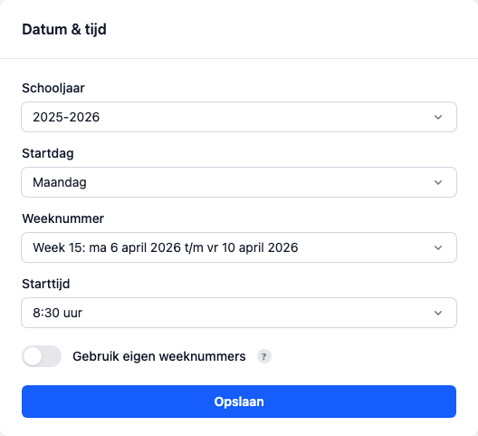 Datum & tijd instellingen in het weekplan