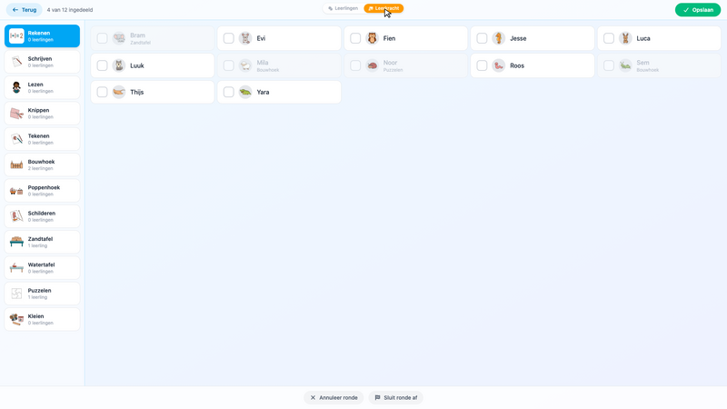 Leerkrachtmodus op het digibord voor het toewijzen van activiteiten