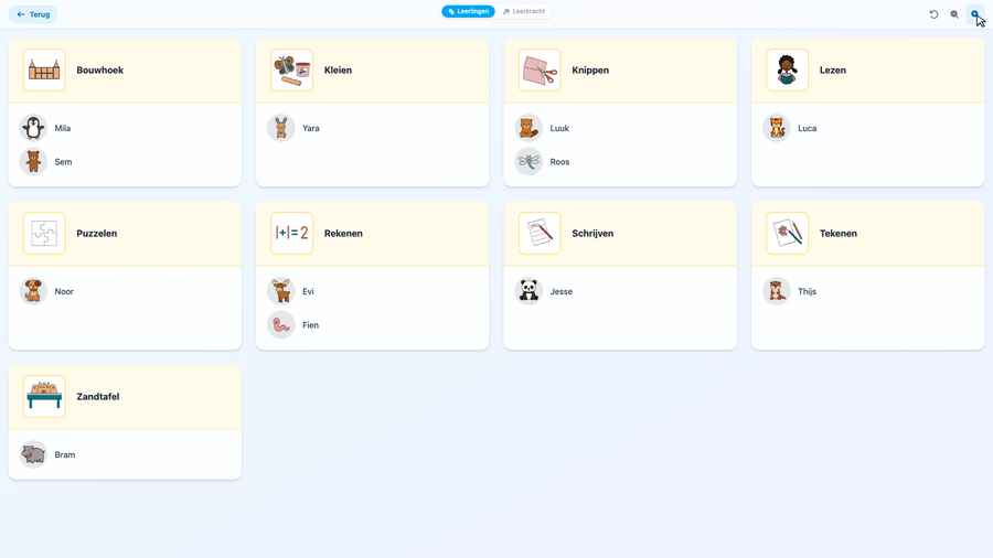 Keuzebord overzicht op het digibord voor kleuters