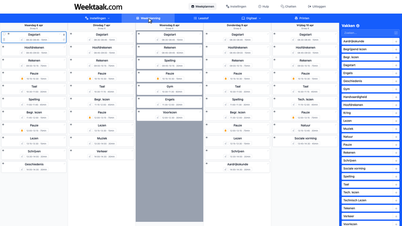 Woensdag is uitgeschakeld op het rooster