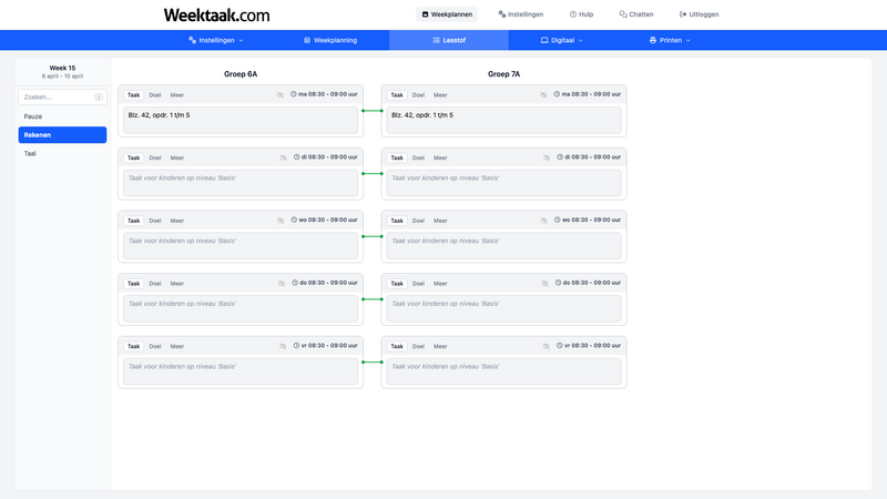 Lesstof invullen per les in Weektaak.com