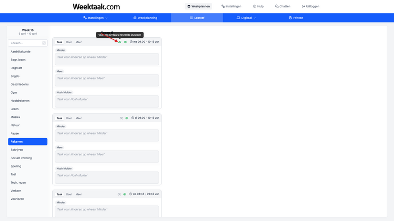 Overal hetzelfde inschakelen in het Lesstof-tabblad