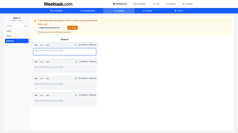 Automatisch invullen van lesstof vanuit de lesvoorraad