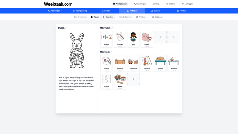 Picto weekplan met taken en dagritme voor de kleuterklas