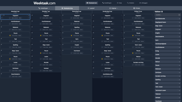 Weekplanner met overzicht van de hele week