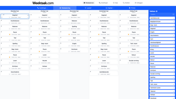 Weekplanner met overzicht van de hele week