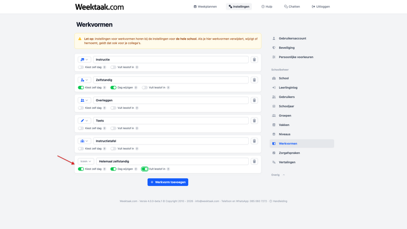 Overzicht van werkvormen in de instellingen