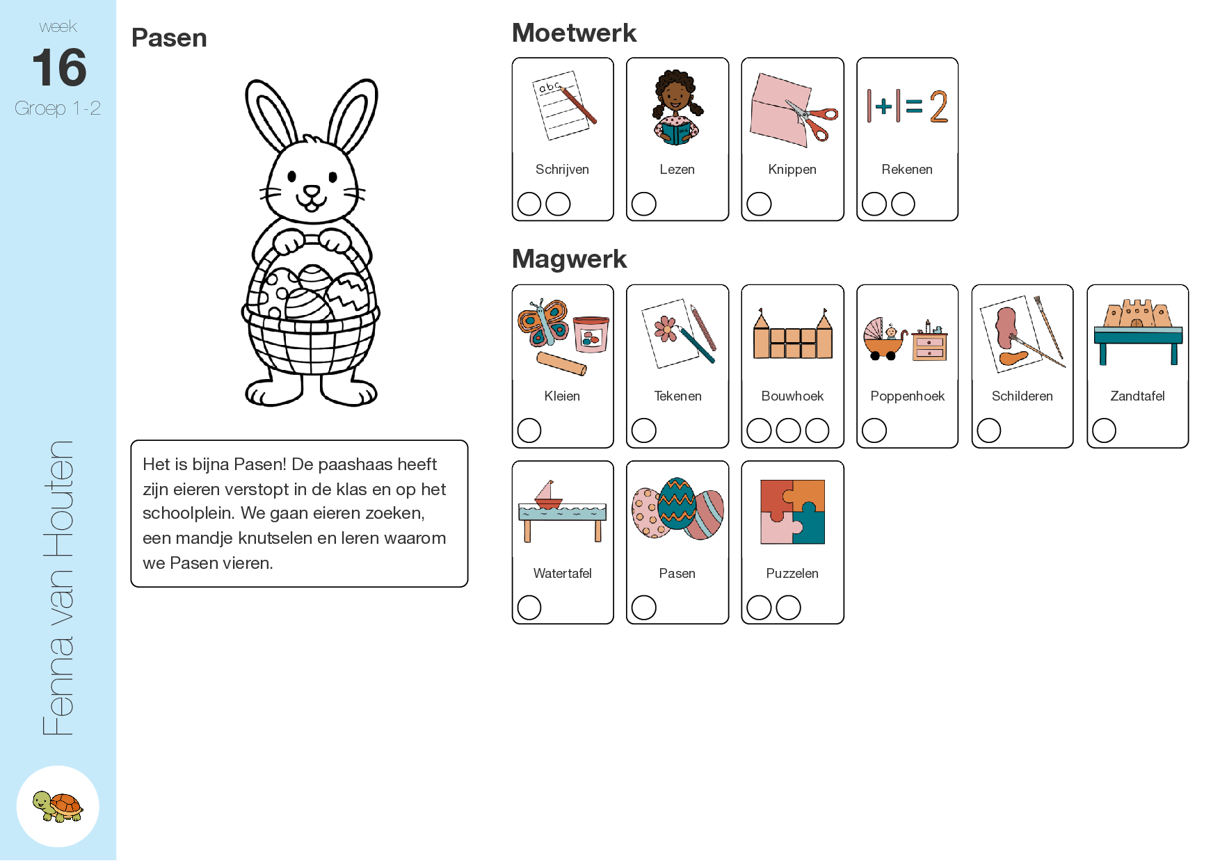 Voorbeeld van een geprinte picto-weektaak voor kleuters