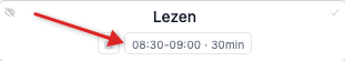 Een les op het rooster met tijdsaanduiding en duur in minuten